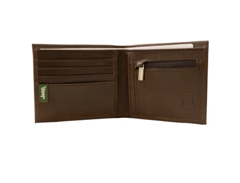 jeep billetera cherokee billfold de cuero marron